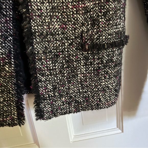 Massimo Dutti Cropped Boucle Tweed Blazer Black White Purple Size 2 - Picture 15 of 15
